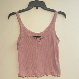 Abercrombie and Fitch Cropped Ribbed Tank Top Light Pink